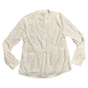 J. Crew White Popover Embroidered Lace Bib Shirt